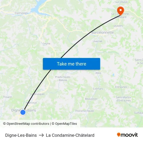 Digne-Les-Bains to La Condamine-Châtelard map