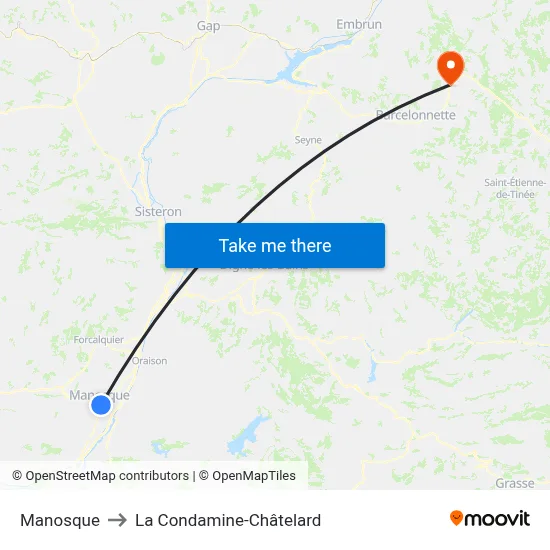 Manosque to La Condamine-Châtelard map