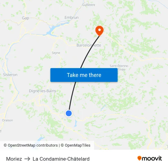 Moriez to La Condamine-Châtelard map