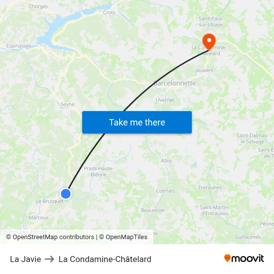 La Javie to La Condamine-Châtelard map