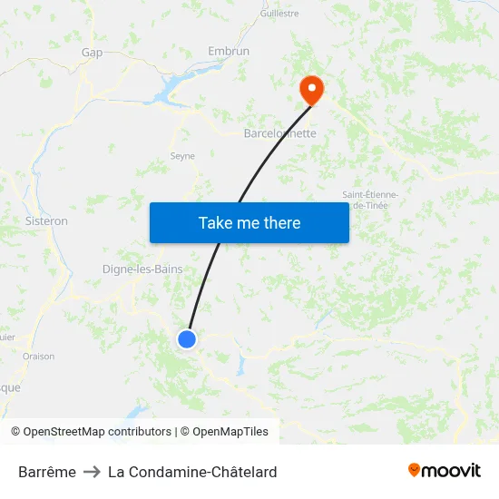 Barrême to La Condamine-Châtelard map