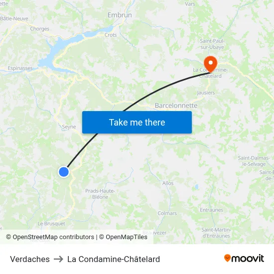 Verdaches to La Condamine-Châtelard map