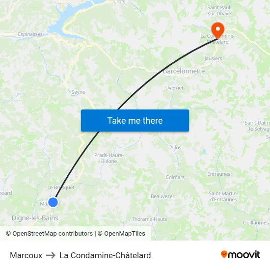 Marcoux to La Condamine-Châtelard map