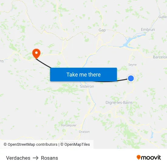 Verdaches to Rosans map
