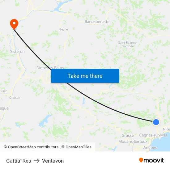 Gattiã¨Res to Ventavon map