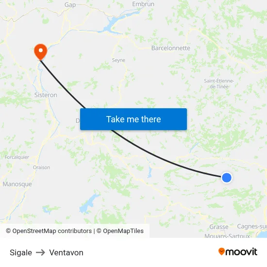 Sigale to Ventavon map