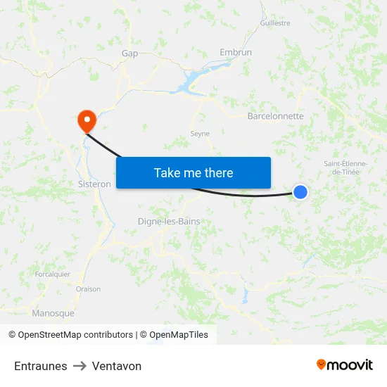 Entraunes to Ventavon map