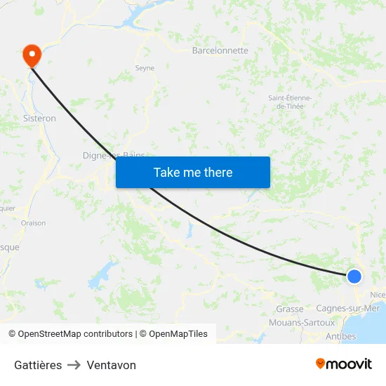 Gattières to Ventavon map