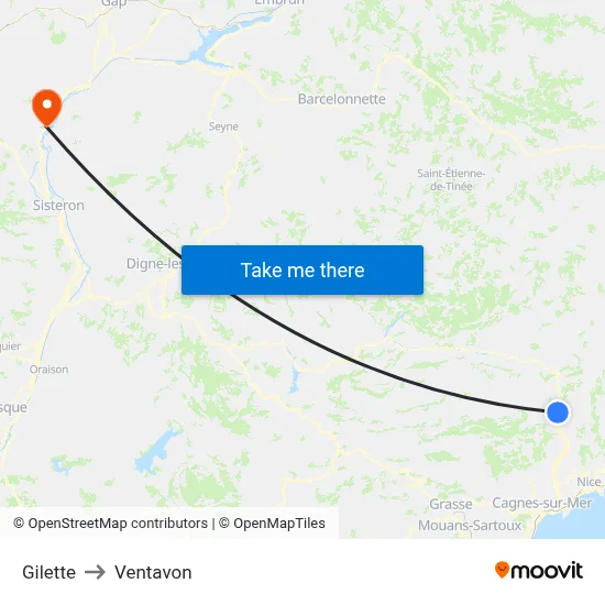 Gilette to Ventavon map
