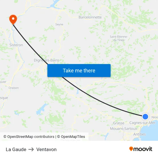 La Gaude to Ventavon map