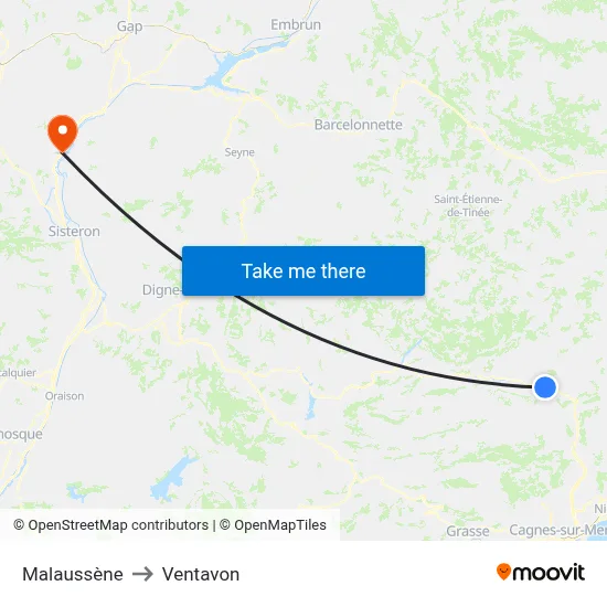 Malaussène to Ventavon map