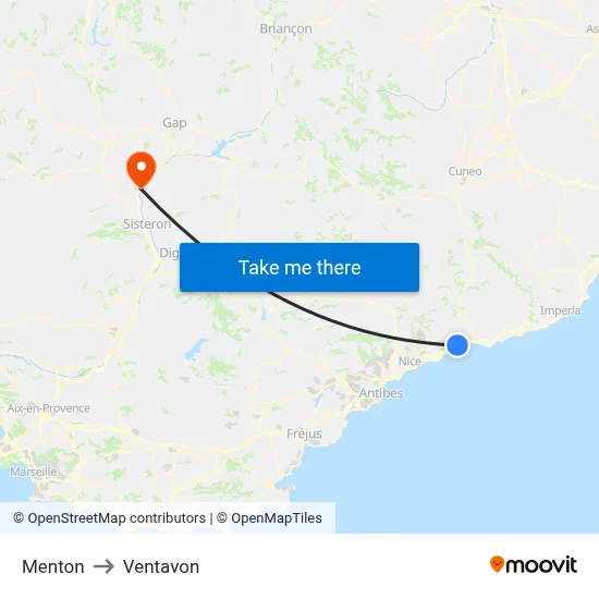 Menton to Ventavon map