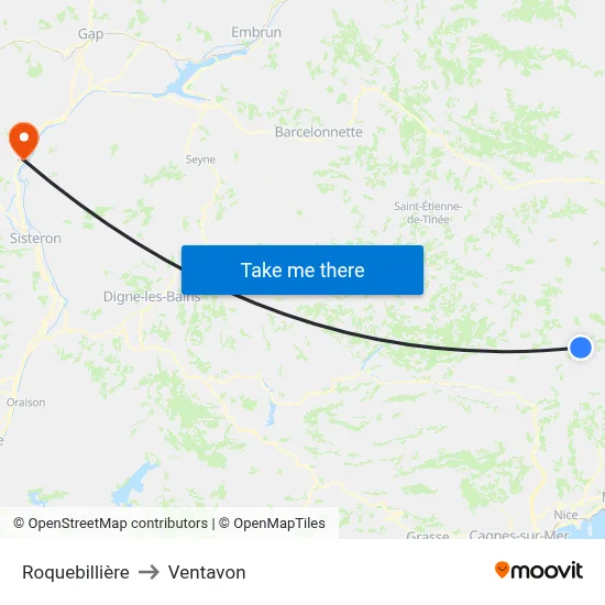 Roquebillière to Ventavon map