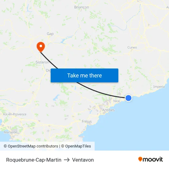 Roquebrune-Cap-Martin to Ventavon map