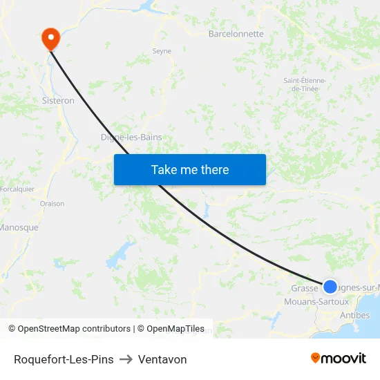 Roquefort-Les-Pins to Ventavon map