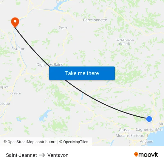 Saint-Jeannet to Ventavon map
