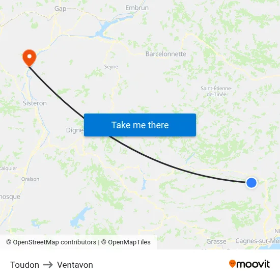 Toudon to Ventavon map