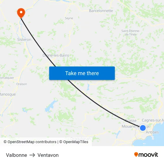 Valbonne to Ventavon map