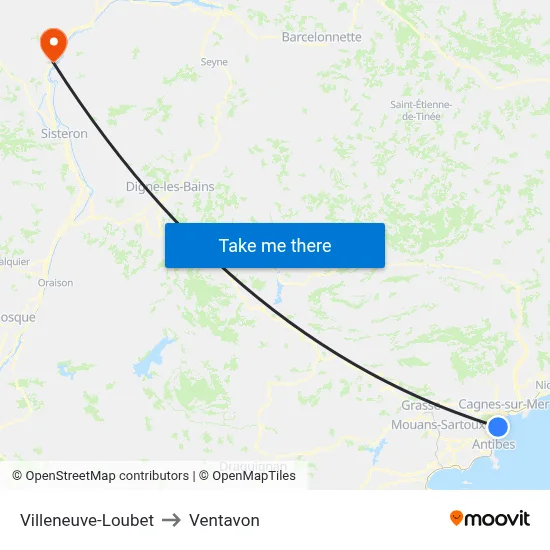 Villeneuve-Loubet to Ventavon map