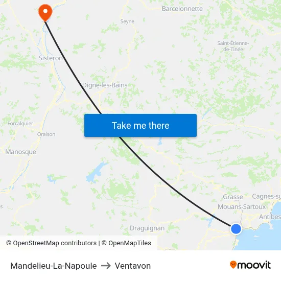 Mandelieu-La-Napoule to Ventavon map