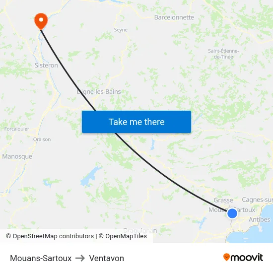 Mouans-Sartoux to Ventavon map
