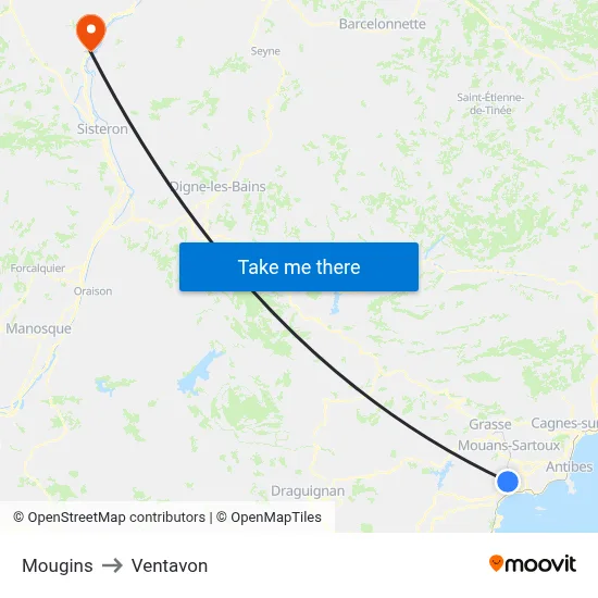 Mougins to Ventavon map