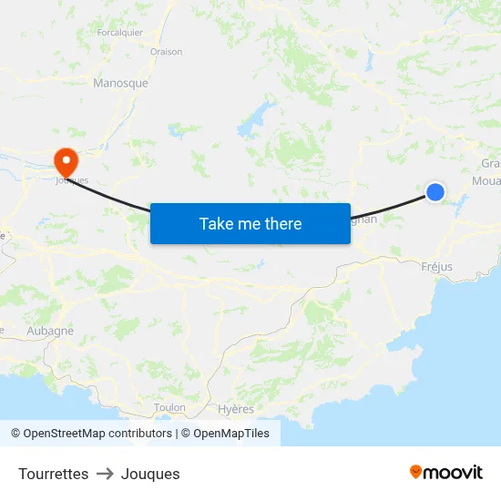 Tourrettes to Jouques map