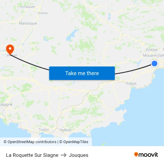 La Roquette Sur Siagne to Jouques map