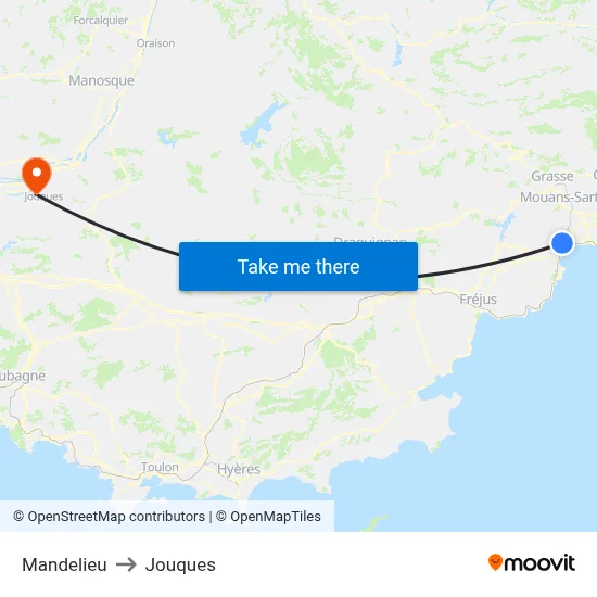 Mandelieu to Jouques map