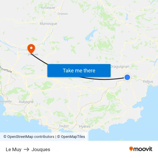 Le Muy to Jouques map