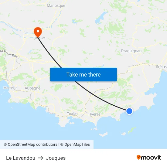 Le Lavandou to Jouques map