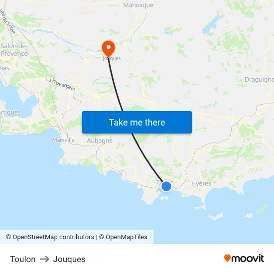 Toulon to Jouques map