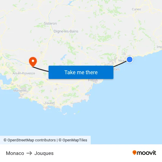 Monaco to Jouques map