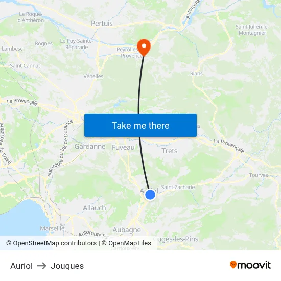 Auriol to Jouques map