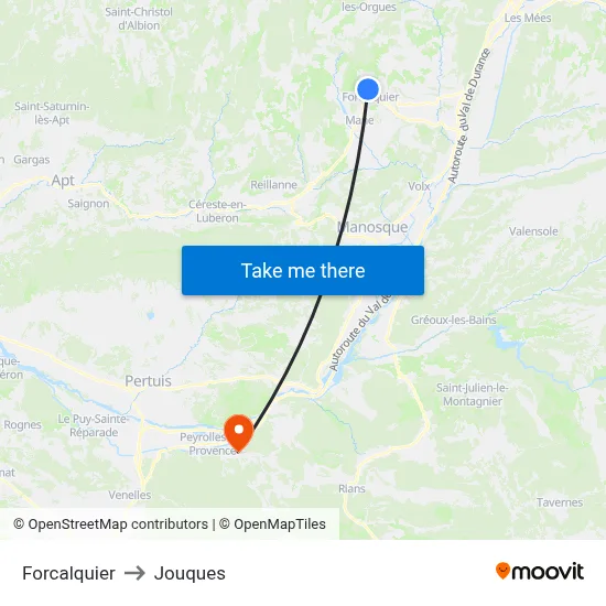Forcalquier to Jouques map