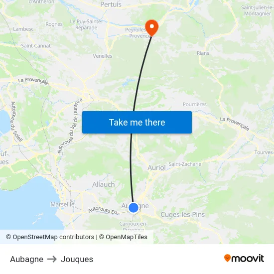 Aubagne to Jouques map