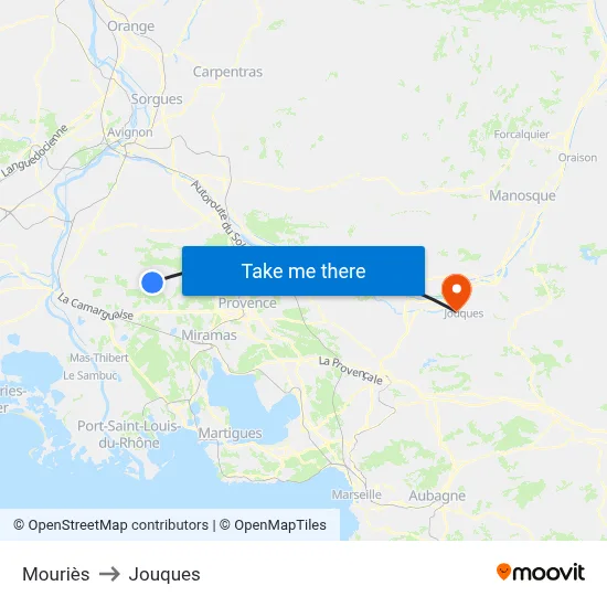 Mouriès to Jouques map