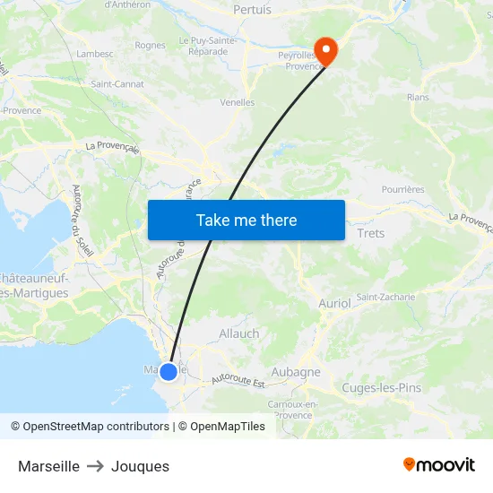 Marseille to Jouques map