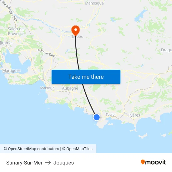 Sanary-Sur-Mer to Jouques map
