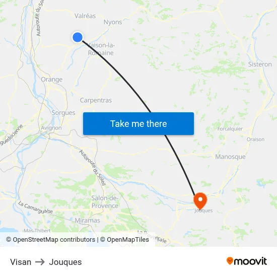 Visan to Jouques map