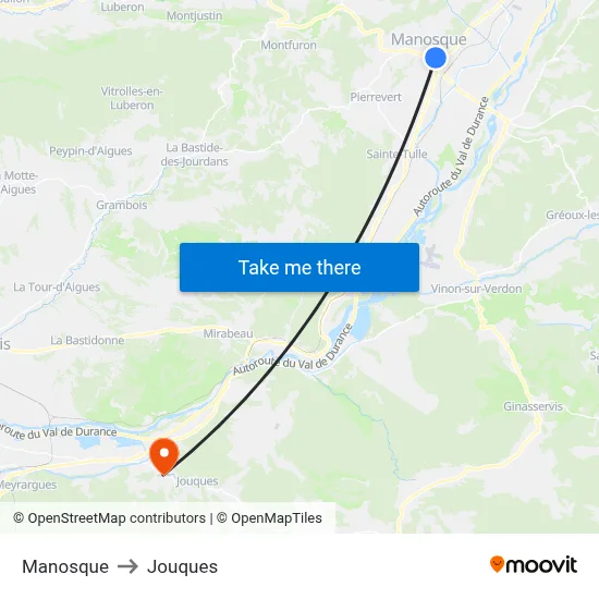 Manosque to Jouques map