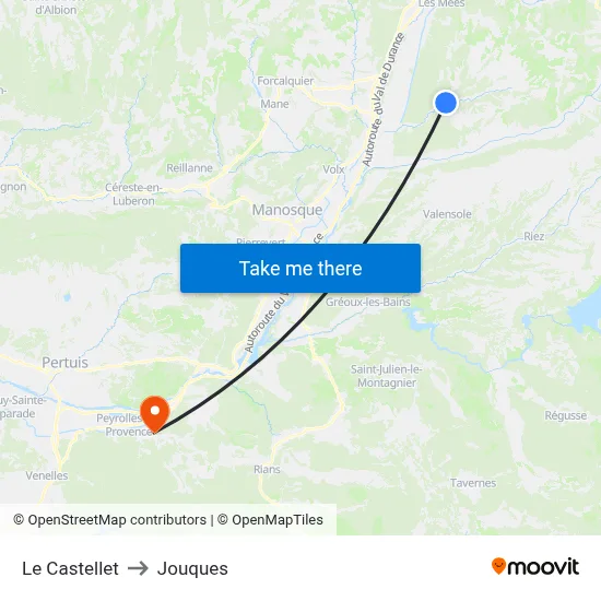 Le Castellet to Jouques map