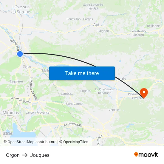 Orgon to Jouques map