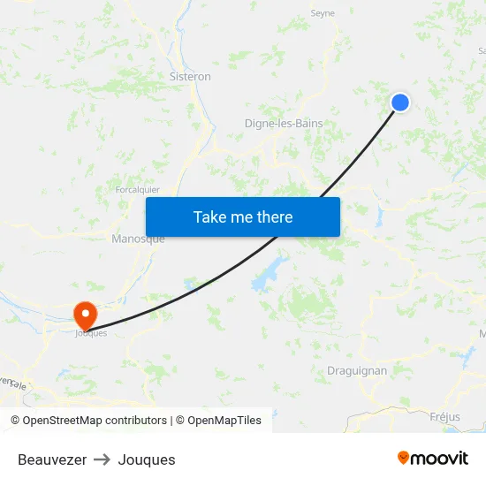 Beauvezer to Jouques map