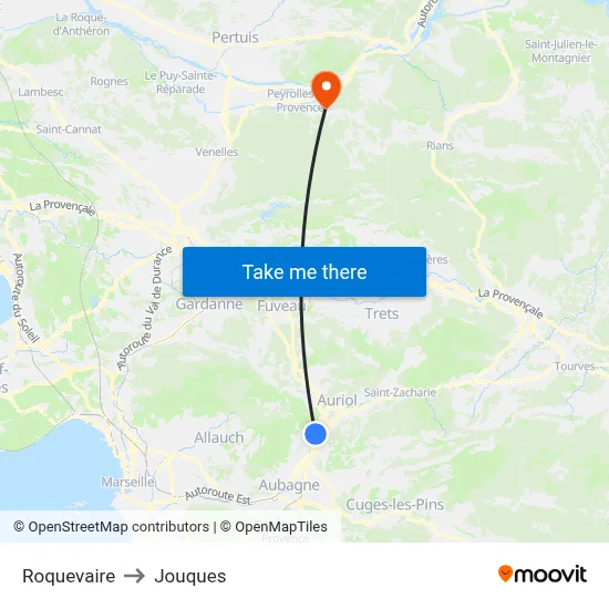 Roquevaire to Jouques map