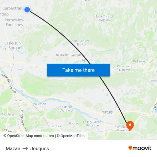 Mazan to Jouques map