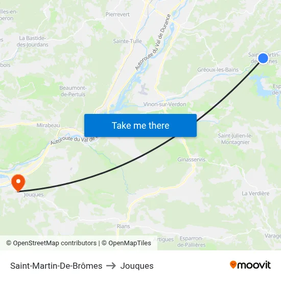 Saint-Martin-De-Brômes to Jouques map
