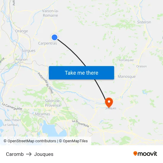 Caromb to Jouques map