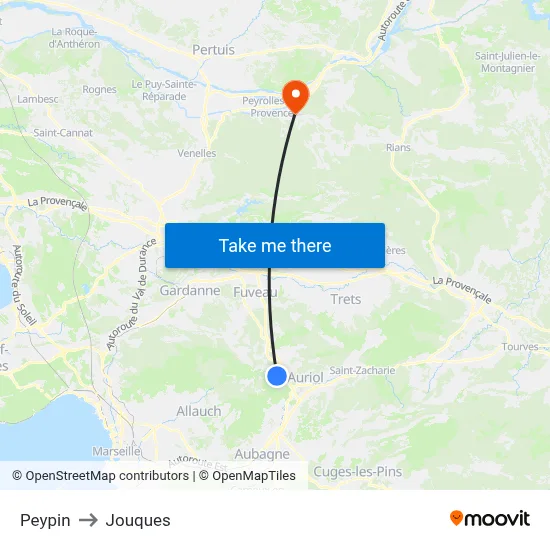 Peypin to Jouques map