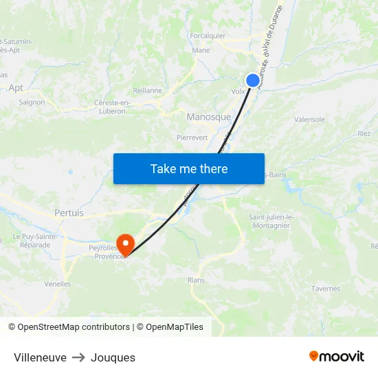 Villeneuve to Jouques map